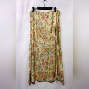 Vintage Talbots Floral Paisley Maxi Wrap Skirt Womens 12 Cream Green Boho Beach